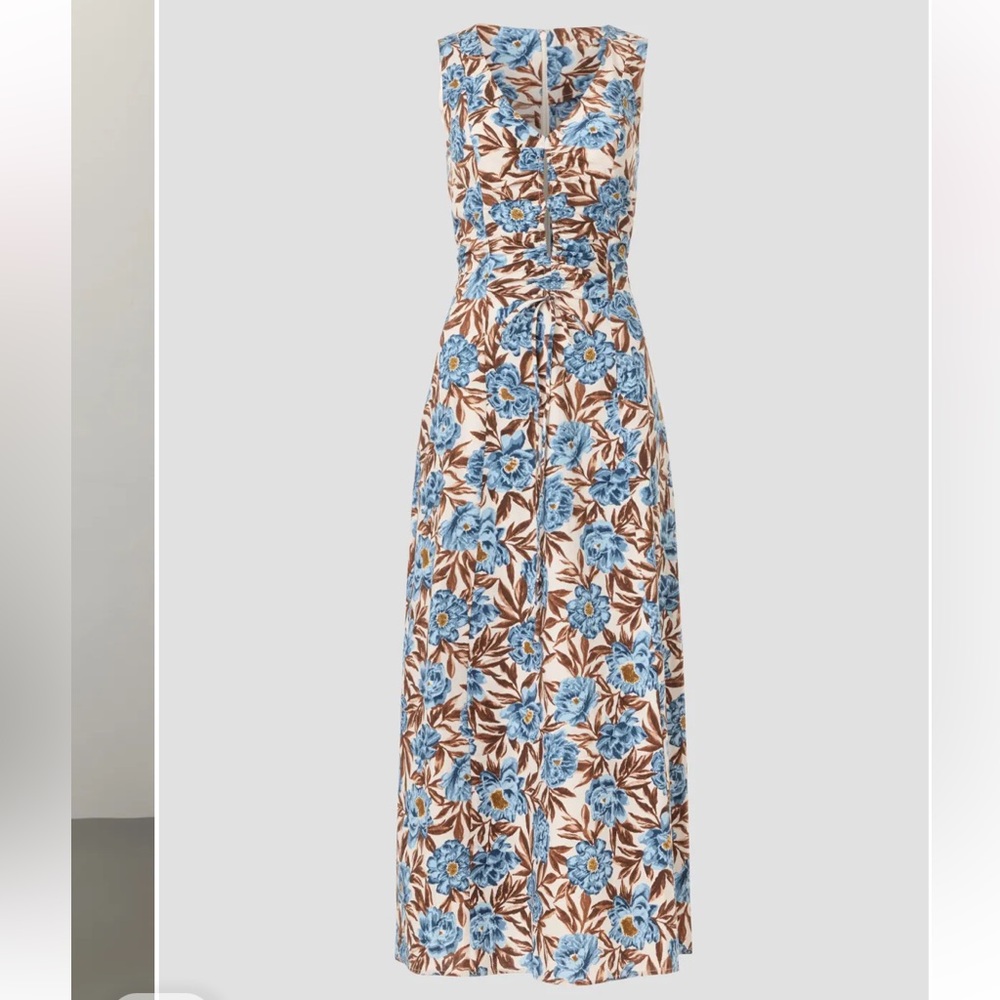 Madewell Blue Brown Floral Tessa Poplin Cut Out Cotton Maxi Dress Size 4 - Picture 6 of 16